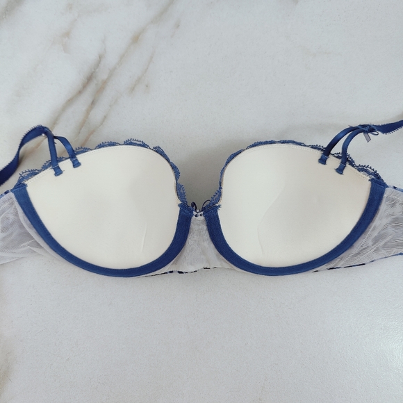 Victoria's Secret Blue Lace Leopard Print Balconette Bra, Sz 32B - Picture 7 of 12